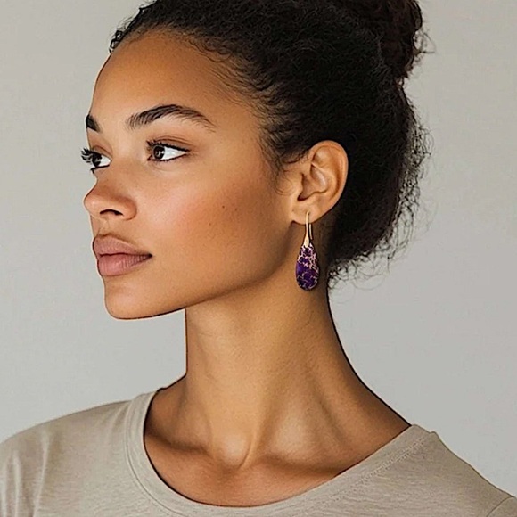 Purple Imperial Jasper Stone Earrings Healing Stone - Picture 3 of 3